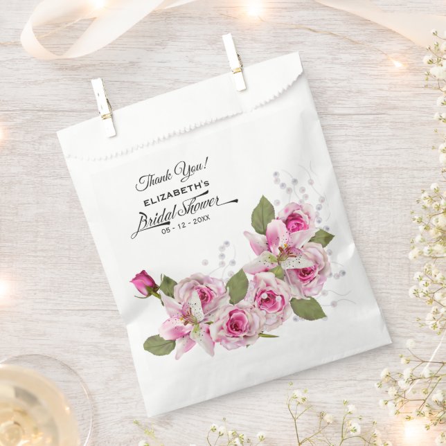 Rose and Lily Pink Bridal Shower Favour Bag (Clipped)