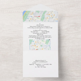 Rose And Map Photo Wedding Invitation All In One