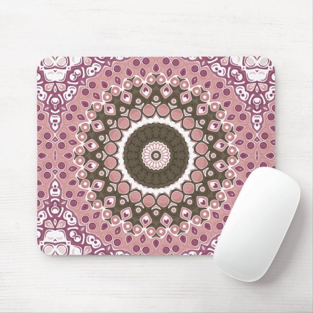 Rose and Mocha Mandala Pattern Floral Geometry Mouse Pad (With Mouse)