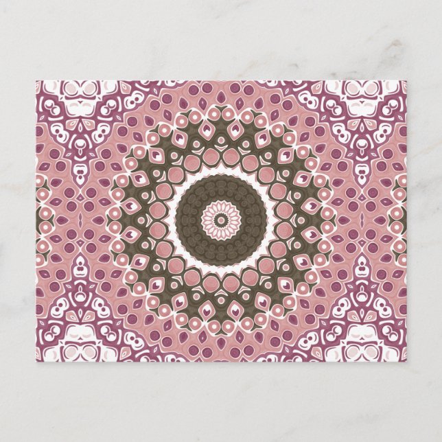 Rose and Mocha Mandala Pattern Floral Geometry Postcard (Front)