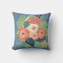 Rose and Mum Pillow-Denim