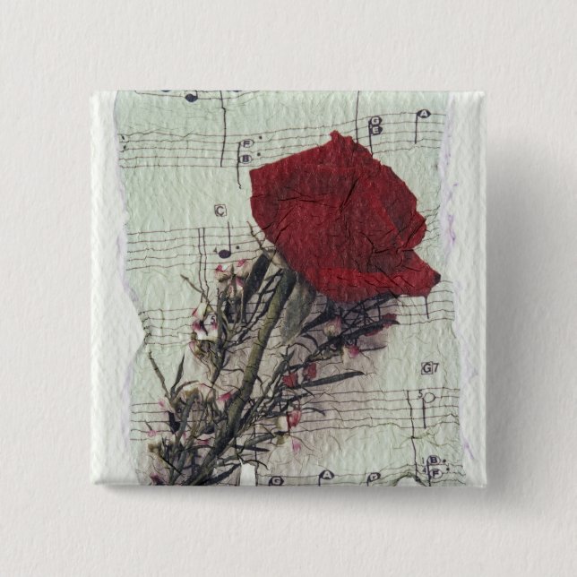 <Rose and Music> by Kim Koza 2 15 Cm Square Badge (Front)