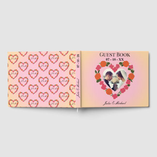 rose and orange wedding floral heart wreath guest book
