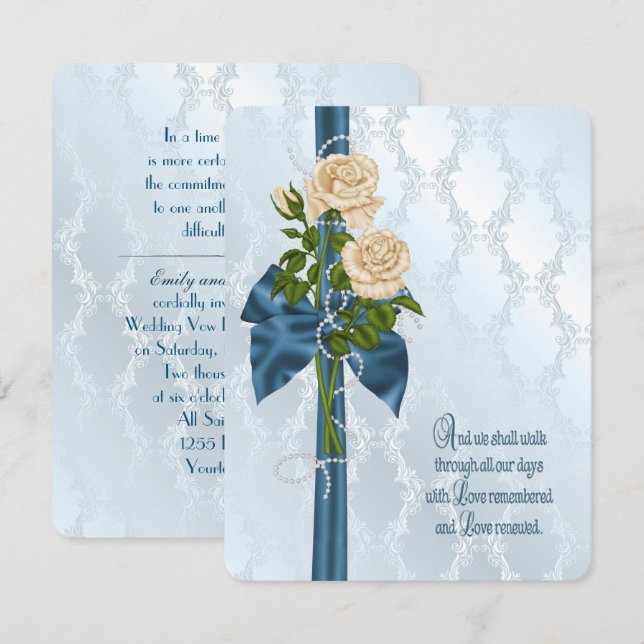 Rose and Pearl Bouquet Vow Renewal Invitation (Front/Back)