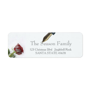rose and pen on snow Holiday Address Label Return Address Label