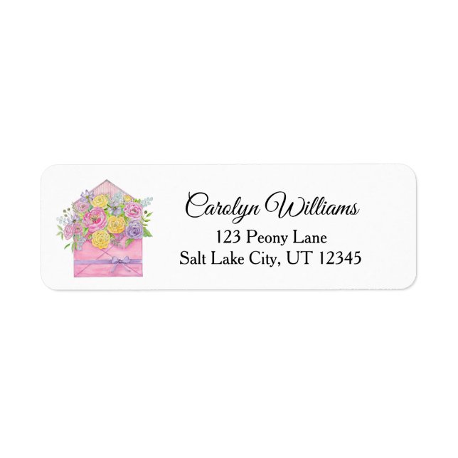 Rose and Peony Floral Envelope Return Address  Label (Front)