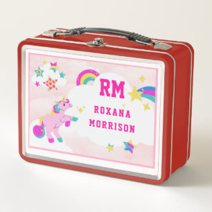 ROSE AND PINK  AND WINGED UNICORN LUNCH BROWN METAL LUNCH BOX