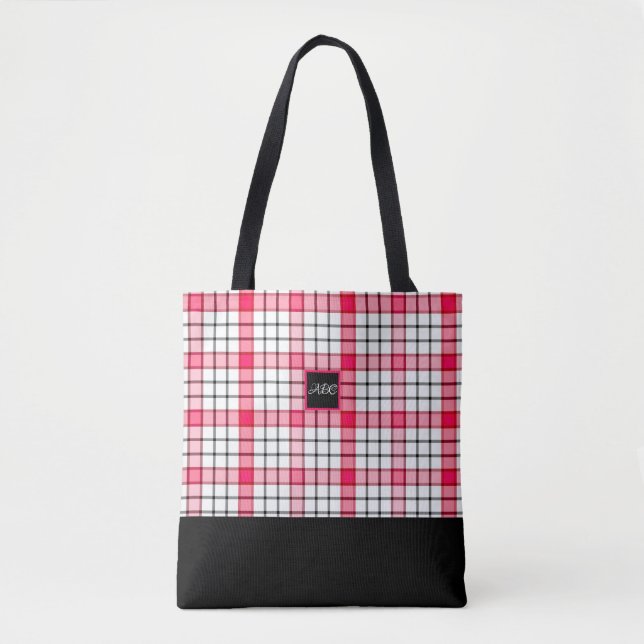 Rose and Pink Checks Custom Shoulder Tote (Front)