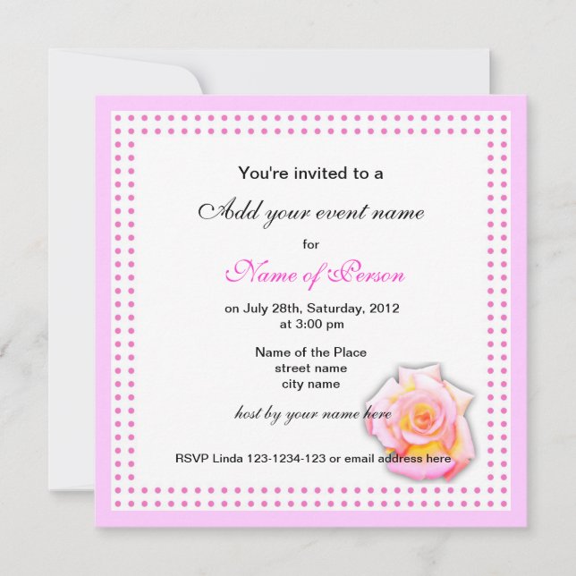 rose and pink dots all party invitation (Front)