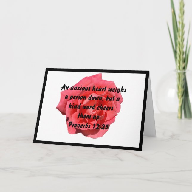 Rose And Proverbs 12:25 Bible Verse Blank Card (Front)