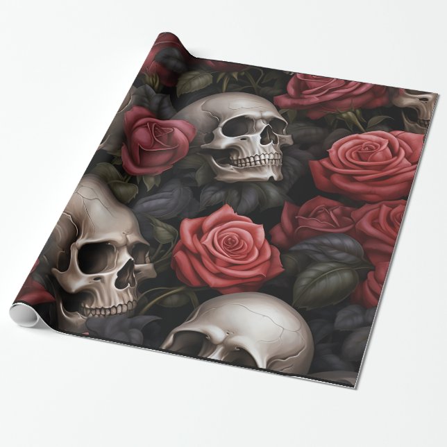 Rose and Skull Wrapping Paper (Unrolled)