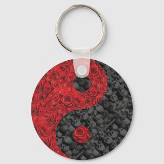 Rose and Skull Yin Yang Key Ring