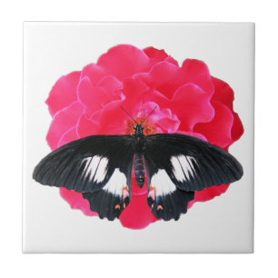 Rose and Swallowtail Ceramic Tile