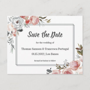 Rose and Thistle Watercolor Save the Date Card