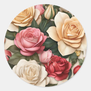 Rose And Tulip Pattern Classic Round Sticker