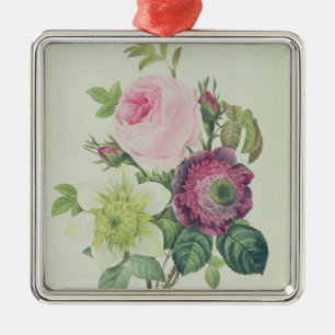 Rose, anemone and Clematide Metal Ornament