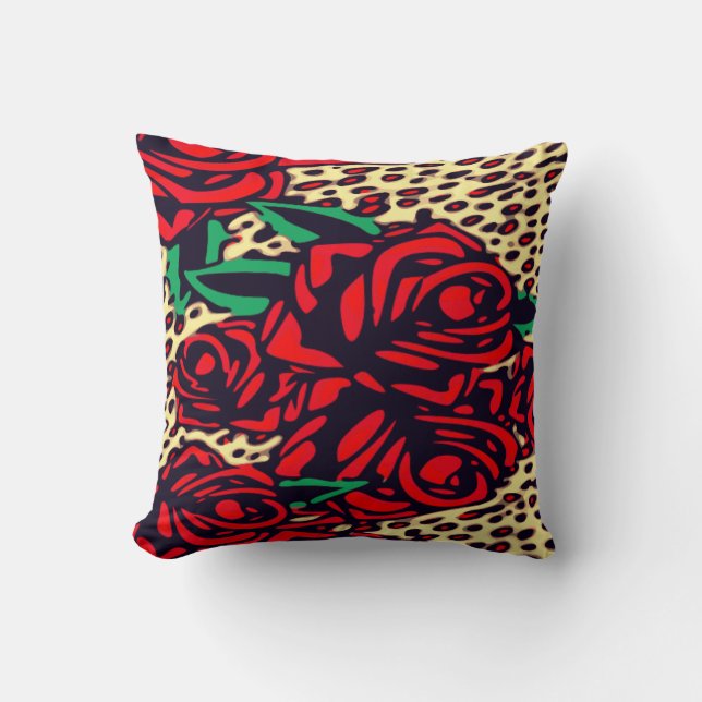 Rose Animal Print Throw Pillow (Front)