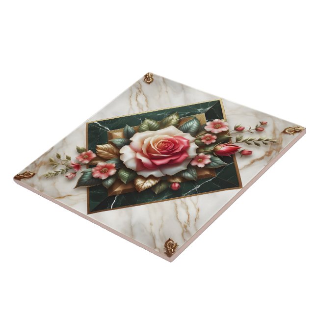 Rose Arrangement on Elegant Marble Ceramic Tile (Side)