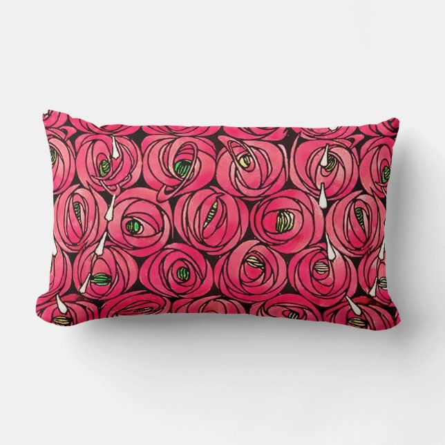 Rose Art Nouveau Rennie Macintosh Graphic Lumbar Cushion (Front)