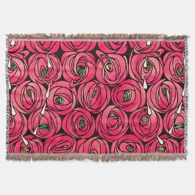 Rose Art Nouveau Rennie Macintosh Graphic Throw Blanket (Front)