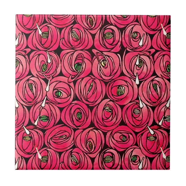Rose Art Nouveau Rennie Macintosh Graphic Tile (Front)