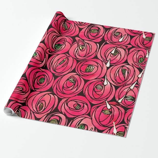 Rose Art Nouveau Rennie Macintosh Graphic Wrapping Paper (Unrolled)