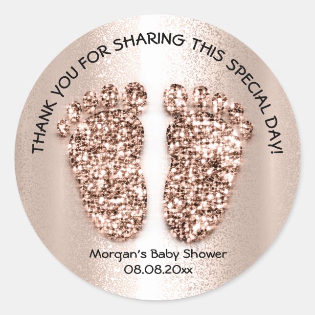 Rose Baby Feet Girl Boy Shower Favour Thank You Classic Round Sticker (Front)