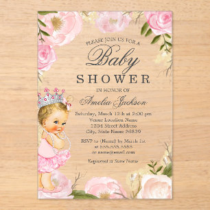 Rose Baby Princess It's a Girl Baby Shower Invite Acrylic Invitations