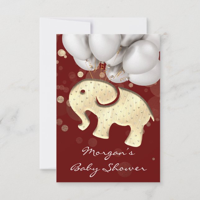 Rose Baby Shower Elephant Gold Ballon Burgundy Invitation (Back)