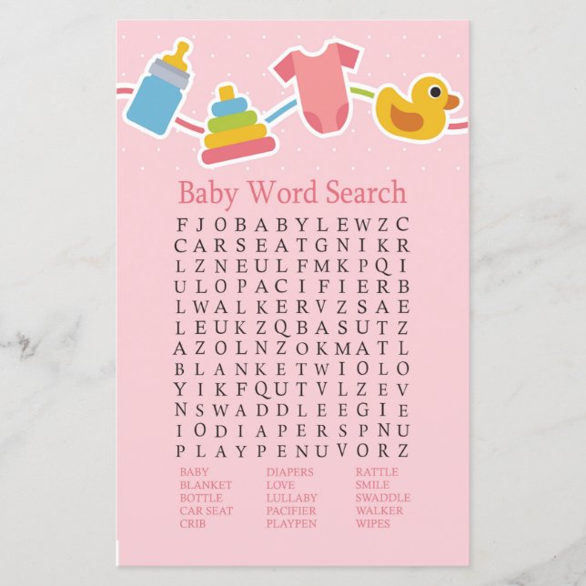 Rose Baby toys Baby Shower Word Search Game (Front)