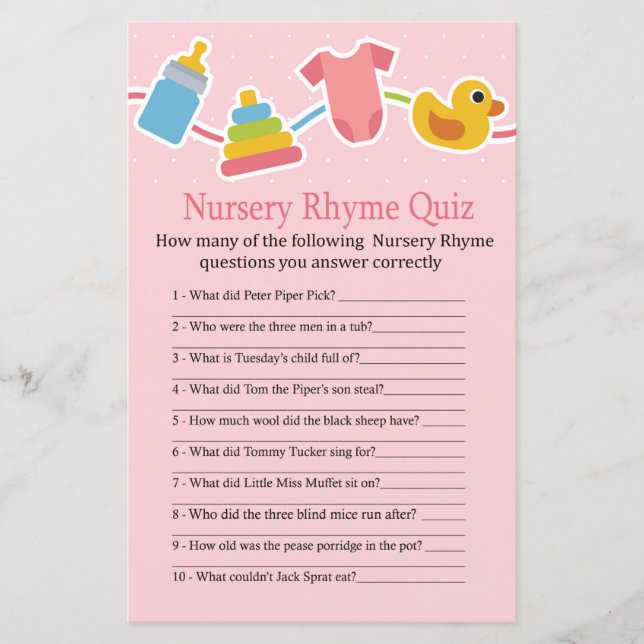 Rose Baby toys Nursery Rhyme Quiz baby shower game (Front)
