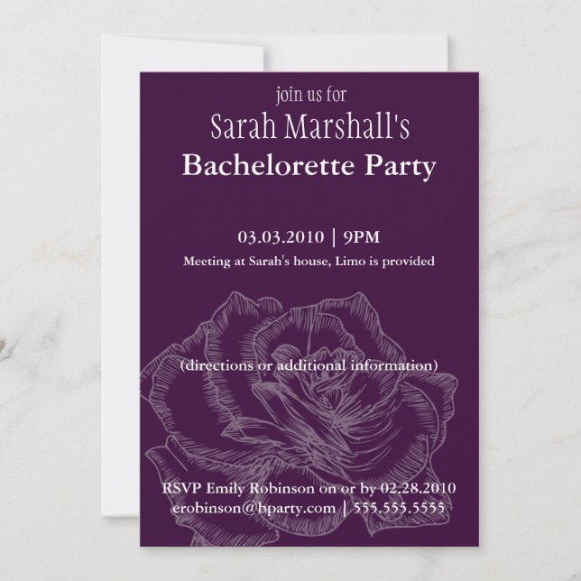 Rose Bachelorette Party Invitations (Front)