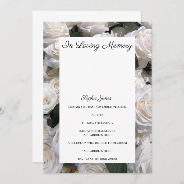 Rose Background Funeral Invitation (Front/Back)