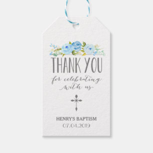 Rose Banner Blue Religious Thank You Gift Tag