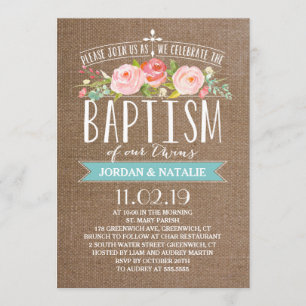 Rose Banner Burlap   Twins Baptism Invitation