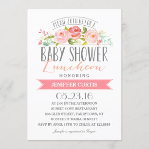 Rose Banner Luncheon   Baby Shower Invitation