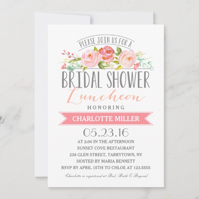 Rose Banner Luncheon Bridal Shower Invitation (Front)
