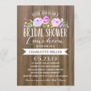 Rose Banner Luncheon Purple   Bridal Shower Invitation