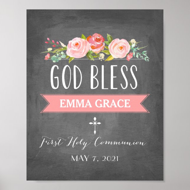 Rose Banner | Pink Chalkboard Communion Sign (Front)