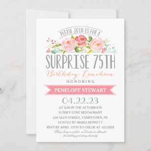 Rose Banner Surprise 75th Birthday Luncheon Invitation