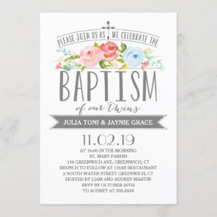 Rose Banner   Twin Boy Girl Baptism Invitation
