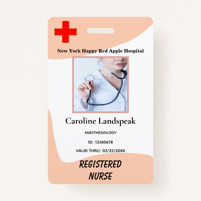 Rose Beige Employee Photo Logo for Hospital Nurse ID Badge (Front)