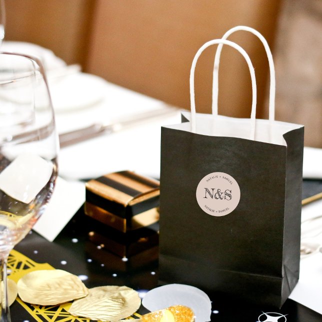 Rose Beige Minimalist ElegantBold Initials Wedding Classic Round Sticker (Creator Uploaded)