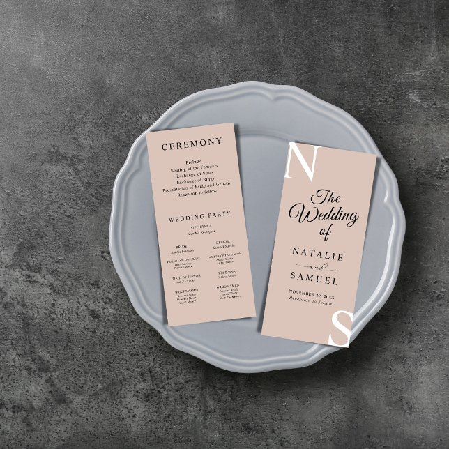 Rose Beige MinimalistBold Initials Wedding Program (Creator Uploaded)