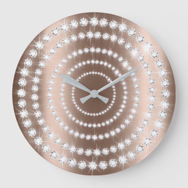 Rose Beige Vip Grey Silver Diamond Infinity Large Clock (Front)