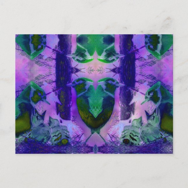 Rose Birds, Abstract Violet Pink Cycle Postcard (Front)