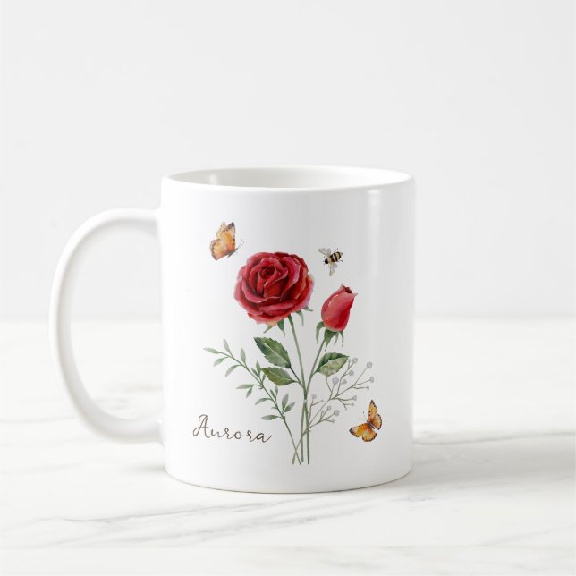 Rose Birth Month Flower Coffee Mug (Left)