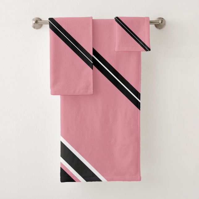 Rose Black And Grey Stripes    Bath Towel Set (Insitu)
