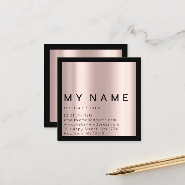 Rose Black Square Modern Minimal Logo Consulting Appointment Card (Front/Back In Situ)
