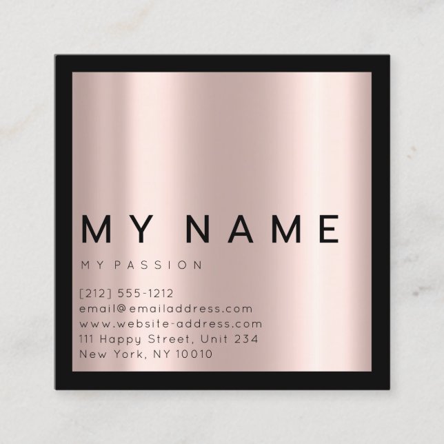 Rose Black Square Simply Modern Minimal Logo Appointment Card (Front)